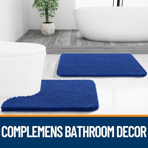 OLANLY Chenille Bathroom Rugs Mats Set 2 Piece, 30"x20"+24"x20", Royal Blue