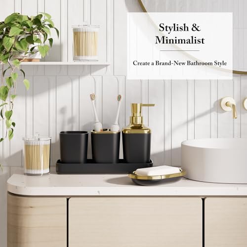 XLHOMO Bathroom Accessory Set - 24PCS Luxury Bathroom Accessories Set, Bathroom Sets with Shower Curtain and Rugs, Black Bathroom Set with Trash Can, Toothbrush Holder & Soap Dispenser for Home Decor