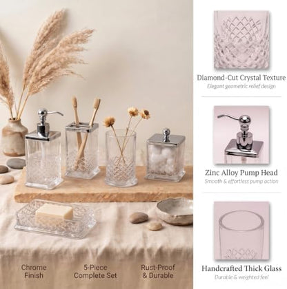 JKE Heavy Glass 5Pcs Bath Accessory Set Transparent Vintage