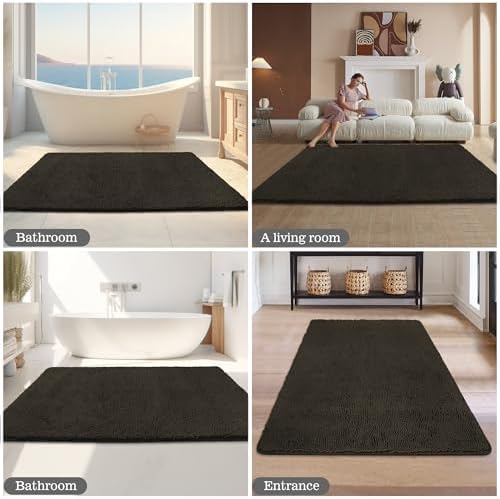 Yeaban Chocolate Brown Bathroom Rug 40"x60",Non-Slip Rubber Backing