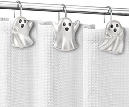Sunlit Ghost Shower Curtain Hooks, Home Decorative Shower Curtain Rings for Bathroom, Halloween Shower Curtain Hangers Bathroom Accessories, Set of 12, Silver