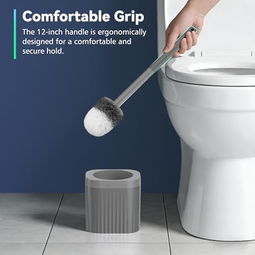 Toilet Bowl Brush and Holder, 3 Pack Compact Toilet Brush Set with Nylon Bristles Toilet Brush Hidden Scrubber Brushes for Bathroom Cleaning-Grey