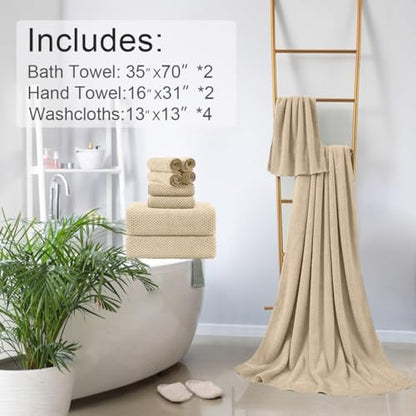 8-Piece Beige Bath Towels Set,2 Oversized Large Bath Towels Sheet,2 Hand Towels and 4 Washcloths - 600 GSM Soft Luxury Towel Set,Highly Absorbent Quick Dry Towel Collection for Bathroom,Hotel and Spa