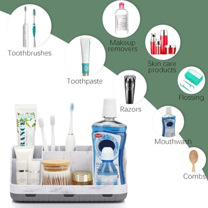 GFWARE Marble Bathroom Countertop Organizer - Detachable 7 Slots Kids Electric Toothbrush and Toothpaste Holde Drainage for Bathroom Accessories Organization Counter Vanity Storage, Grey