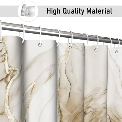 Brown Marble Shower Curtain Modern Abstract Luxury Gold Ink Texture Gray Ombre Watercolor Bathroom Curtain Set with Hooks Soft and Lightweight Waterproof Fabric Machine Washable 36" Wx72 L
