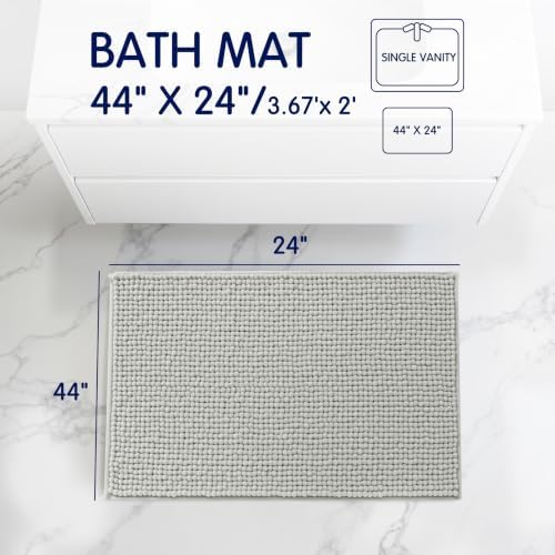 SUBRTEX Bathroom Rugs, 24" x 44" Chenille Bath Rug Soft Short Plush Bath Mat Soft Shower Mat Water Absorbent Shower Mat Quick Dry Machine Washable, Light Gray