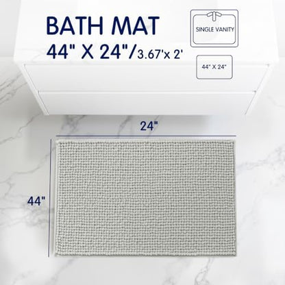 SUBRTEX Bathroom Rugs, 24" x 44" Chenille Bath Rug Soft Short Plush Bath Mat Soft Shower Mat Water Absorbent Shower Mat Quick Dry Machine Washable, Light Gray