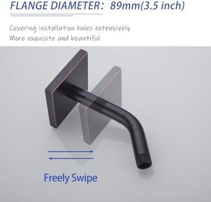 Shower Arm with Flange, 6 inch Wall Mount Replacement Angle Shower Head Arm,Wall-Mounted for Fixed Bathroom Showerhead, Shower Arm with Flange and Teflon Tape Oil Rubbed Bronze,SW-91018-6-ORB-SQ.