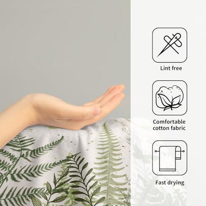 Fern Leaf Hand Towels Set of 2, 14x28 Inch Summer Botanical Greenery Leaves Tropical Decor Absorbent Soft Dish Cloth for Home Kitchen Bathroom Seasonal Decoration