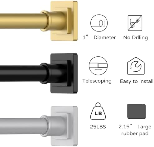 UIOSANRT Gold Shower Curtain Rod 31-79 Inches Non-Slip Shower Rod Tension Mounted No Drill Shower Curtain Rods Spring Tension Rod Adjustable Tension Curtain Rod for Windows Bathroom