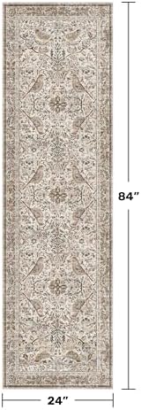 Hazo Haus Boho 2x7 Long Bathroom Runner Rug - Vintage Moss Floral Runner Rug for Kitchen Floor, Hallway, Laundry Room, Bedroom, Entrance, Washable Non Slip Low Pile