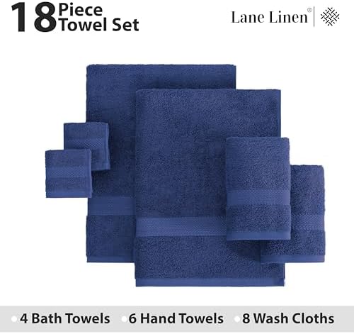 LANE LINEN Bathroom Towel Set 18 Piece Soft Absorbent Quick Dry - Navy