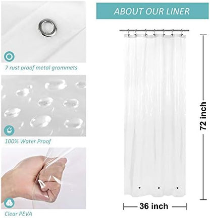 Mrs Awesome Small Stall Shower Curtain Liner 36 x 72 inch, PEVA 8G Thick & Heavy Duty, 3 Bottom Magnets, Waterproof, 36x72, Clear (Pack of 2)