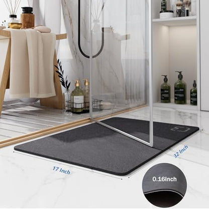 Diatomaceous Earth Bath Mat Stone Bath Mats for Bathroom,17"x32",Dark Grey
