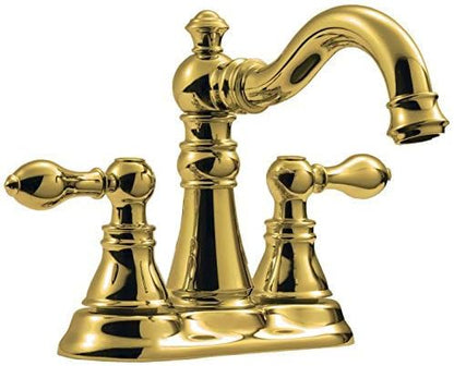 Two Handle Polished Brass Bathroom Faucet 3 Hole with Pop up Drain Assembly, Classic 4 Inch Centerset Lavatory Faucet with 360° Swivel Spout,F-0048-PB
