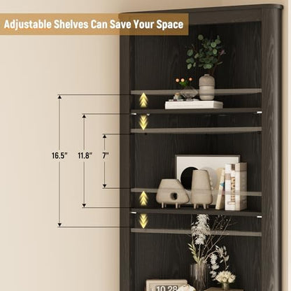 INNOD 69" Tall Corner Shelf with Doors, 6-Tier Corner Storage Cabinet with Doors, Space Saver Shelf for Bathroom, Bathroom Floor Cabinet for Living Room Kitchen, Hallway