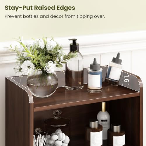 Small Bathroom Storage Cabinet with 2 Doors & Shelf, Line Walnut