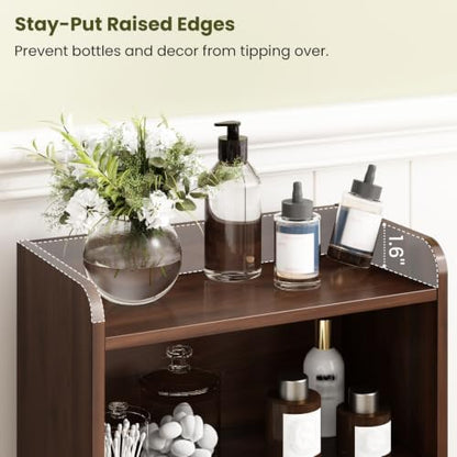 Small Bathroom Storage Cabinet with 2 Doors & Shelf, Line Walnut