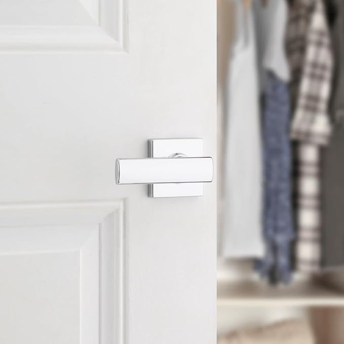Kwikset Breton Interior Passage Door Handle, Lever For Closet and Hallway Doors, Reversible Non-Locking Handle Lever, Polished Chrome