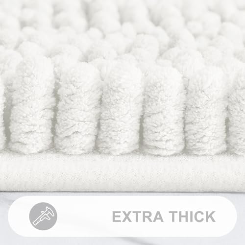 Grandaily Chenille Striped Bathroom Rugs 24x16, Extra Thick and Absorbent Bath Mats, Non-Slip Soft Plush Shaggy Shower Carpet, Machine Wash Dry, Bath Rug for Bathroom, (Small, Ivory)