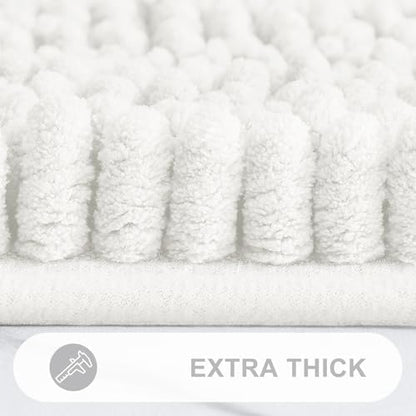 Grandaily Chenille Striped Bathroom Rugs 24x16, Extra Thick and Absorbent Bath Mats, Non-Slip Soft Plush Shaggy Shower Carpet, Machine Wash Dry, Bath Rug for Bathroom, (Small, Ivory)