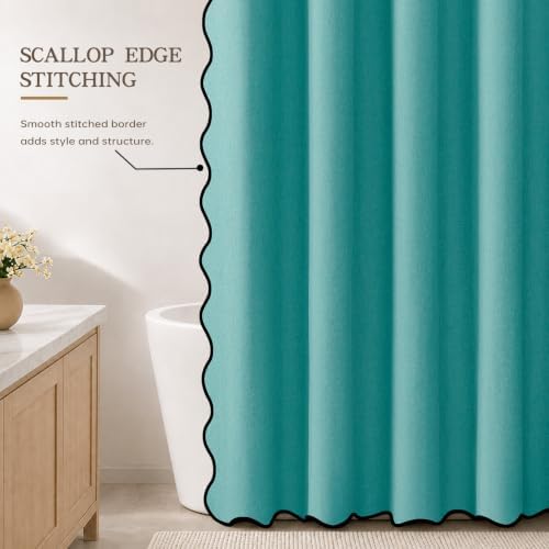Furlinic Scalloped Shower Curtain 72x96 Extra Long Waterproof No Hook Teal