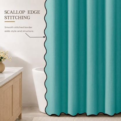 Furlinic Scalloped Shower Curtain 72x96 Extra Long Waterproof No Hook Teal