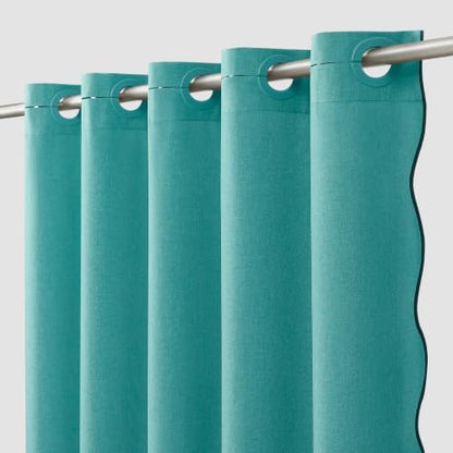 Furlinic No Hook Shower Curtain 48x75 Waterproof Scalloped Stall Linen Teal