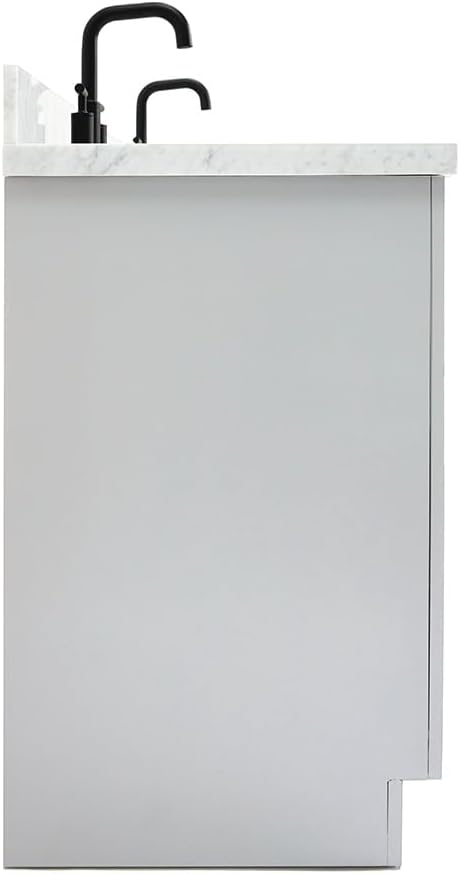 ARIEL Hepburn 72-inch Bathroom Vanity with Sink,Solid Wood, 1.5-inch Italian Carrara Marble Countertop, Double Rectangular Porcelain Sink, 4 Soft Closing Doors, 6 Dovetail Drawers, Grey