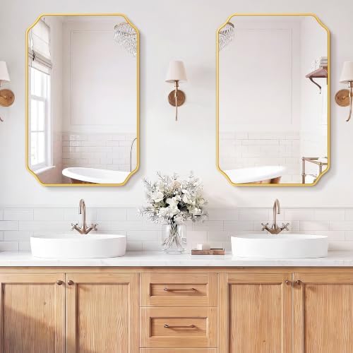 Gold Vanity Bathroom Mirror, 24" x 36" Scalloped Mirror for Wall