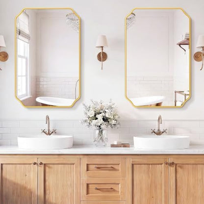 Gold Vanity Bathroom Mirror, 24" x 36" Scalloped Mirror for Wall