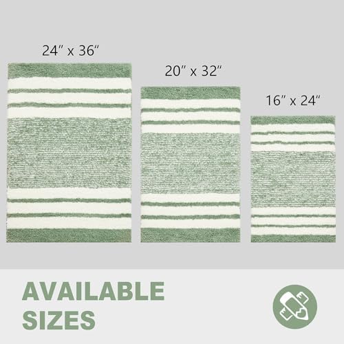 CozeCube Sage Green Striped 32"x20" Non Slip Washable Bath Mat