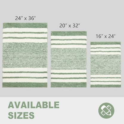 CozeCube Sage Green Striped 32"x20" Non Slip Washable Bath Mat