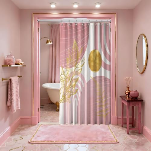 Light Pink and Gold Stall Shower Curtain, 48X72 in Narrow Small