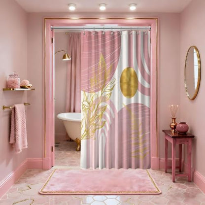 Light Pink and Gold Stall Shower Curtain, 48X72 in Narrow Small