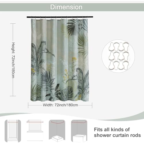 ORTIGIA Linen Shower Curtain Farmhouse Vintage Shower Curtains Tropical Leaf Spring Summer Plant Boho Rustic Cottagecore Decor for Bathroom 72 W x 72 L
