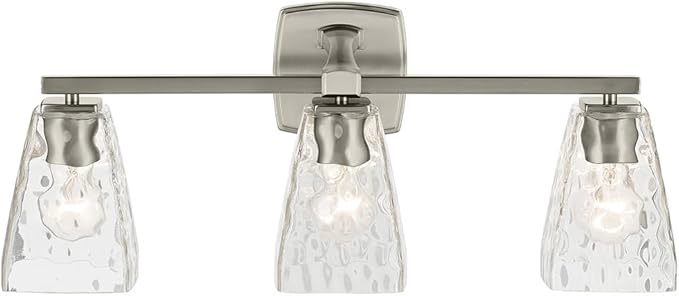 Kichler Marant 21.25" 3-Light Vanity Light with Clear Water Glass in Brushed Nickel, for Bathroom, Powder Room, Over a Mirror, (21.25" W x 9.5" H), 55216NIWTR