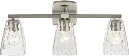 Kichler Marant 21.25" 3-Light Vanity Light with Clear Water Glass in Brushed Nickel, for Bathroom, Powder Room, Over a Mirror, (21.25" W x 9.5" H), 55216NIWTR