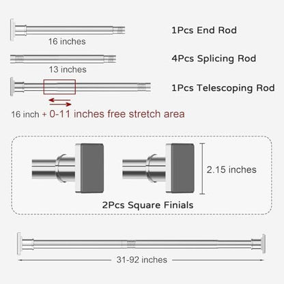 UIOSANRT Stainless Silver Shower Curtain Rod 31-92 Inches Non-Slip Shower Rod Tension Mounted No Drill Shower Curtain Rods Spring Tension Rod Adjustable for Windows Bathroom