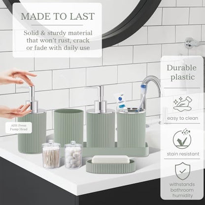 Sage Green Bathroom Decor Set Complete with Shower Curtain and Rugs