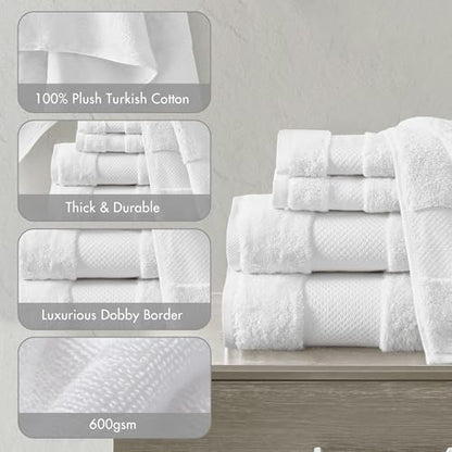 Madison Park 100% Turkish Cotton 600 GSM Bath Towel Set, 6 Piece, White