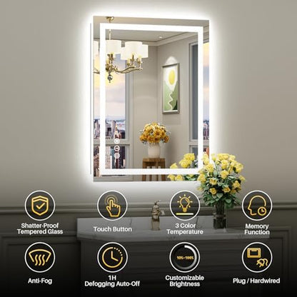 Briivue 36x30 Inch LED Bathroom Mirror with Lights, Backlit & Front Lit