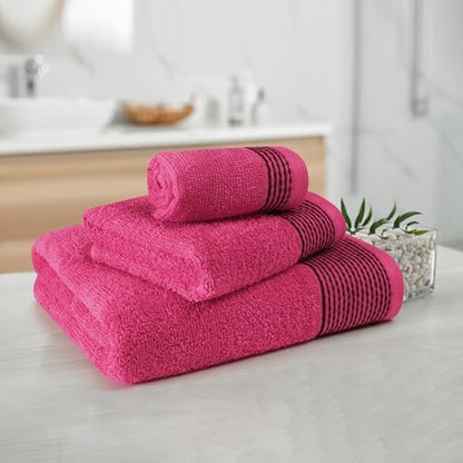 Belizzi Home Ultra Soft 3 Pack Cotton Towel Set, Contains a Bath Towel 28x55 inch, a Hand Towel 16x24 inch & a Wash Coth 12x12 inch, Ideal Everyday use, Compact & Lightweight -Hot Pink