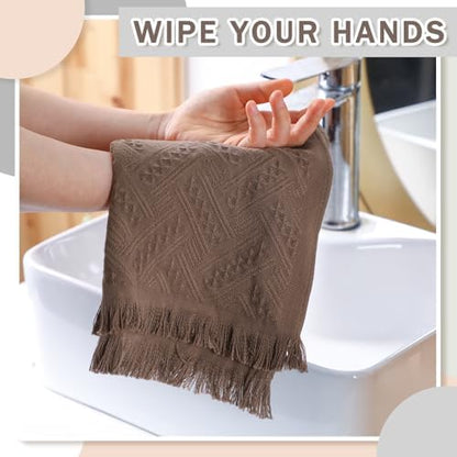 HunnmingRe 4 Pack Boho Hand Towel for Kitchen,Beige, Gray, Curry, Pink