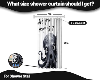 Small Stall Shower Curtain Rv Black and White Octopus, 36 x 72 Inchs