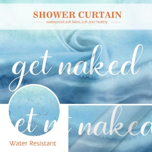 Aimego Get Naked Shower Curtain Gradual Tie Dye Blue Ombre Funny Art Font Theme Shower Curtain Set with 12 Hooks for Bathroom Decor Accessories Bathtub Curtain, 72"x72"