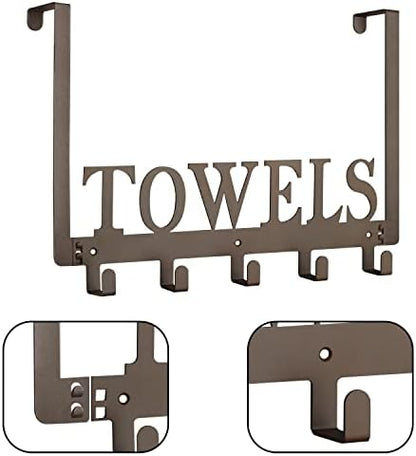 Towel Hooks for Bathroom Over the Door Hooks Wall Mount Rack Holder, Heavy Duty Robe Hooks Hanger for Metal Sandblasted Organizer for Towel Clothes Bag Robe(Coffee)