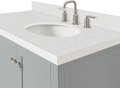 ARIEL Cambridge 42-inch Bathroom Vanity with Sink,Solid Wood, 1.5-inch Pure White Quartz Countertop & Backsplash, Single Oval Porcelain Sink, 2 Soft Closing Doors, 5 Dovetail Drawers, Grey