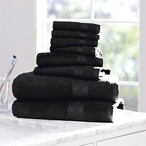 BOUTIQUO Black Towel Set - 8 Piece Bathroom Towel Set - 100% Ring Spun Cotton, 2 Bath Towel 27x54, 2 Hand Towel 16x28 and 4 Washcloth 13x13 - Ultra Soft Highly Absorbent
