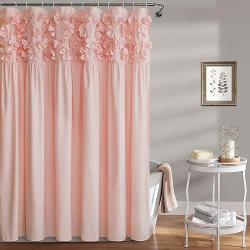 Handmade Bow Tie Shower Curtain, Peach Pink, 72 x 72 in